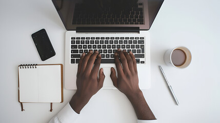 Productive Workspace with Hands Typing on Laptop