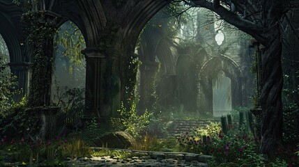 Fototapeta premium Celestial Gardens Environment. AI generated art illustration.