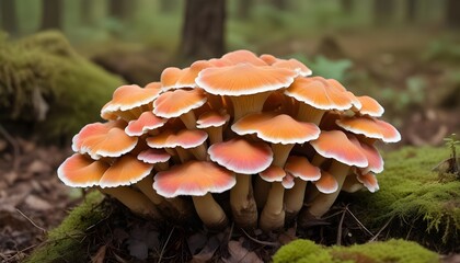 Fototapeta premium Numerous colored polypore mushroom, Coriolus versicolor fungus in nature