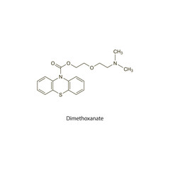 Dimethoxanate flat skeletal molecular structure Antitussive drug used in cough treatment. Vector illustration scientific diagram.