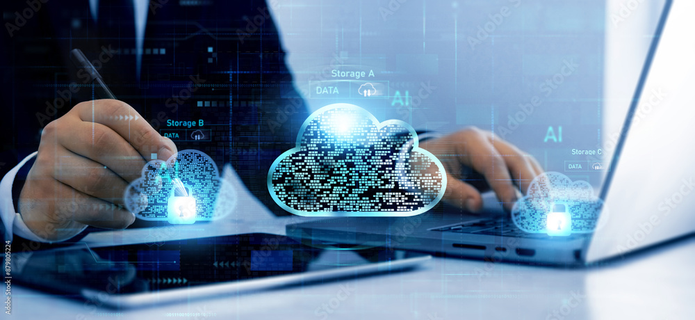 Poster cloud technology, backup and data storage.edge technology.cloud technology computing network. networ