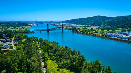 Aerial View of River Bridge and Mixed Use Landscape