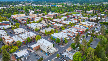 Aerial View of Bustling Downtown Bend Oregon