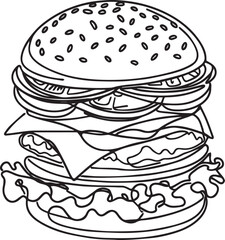continuous one line art illustration of burger