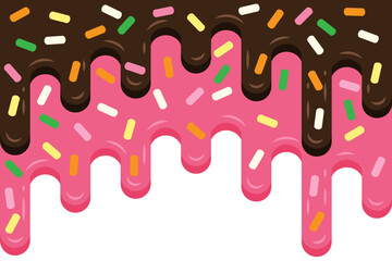 Chocolate and strawberry drops border cartoon. Vector illustration.	