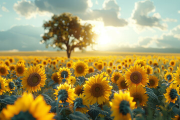 Obraz premium A vibrant field of sunflowers under a clear blue sky.generative ai