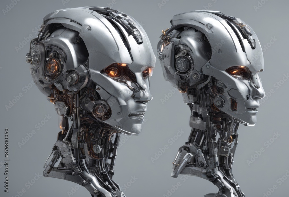 Aufkleber gray brain cybernetic olated beautiful ai stylish android different armored fiction robot angles cyb
