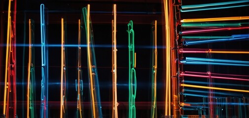 Fototapeta premium A long exposure shot of neon tubes creating streaks of light in motion