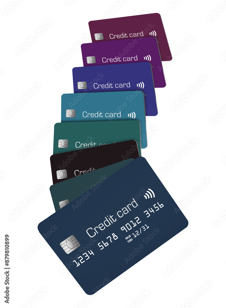 Wall mural here are generic, mock credit cards that are lined up in a spectrum of color. these brightly colored