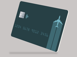 Here is a generic travel credit card featuring an airliner in the design. This is a 3-d illustration.