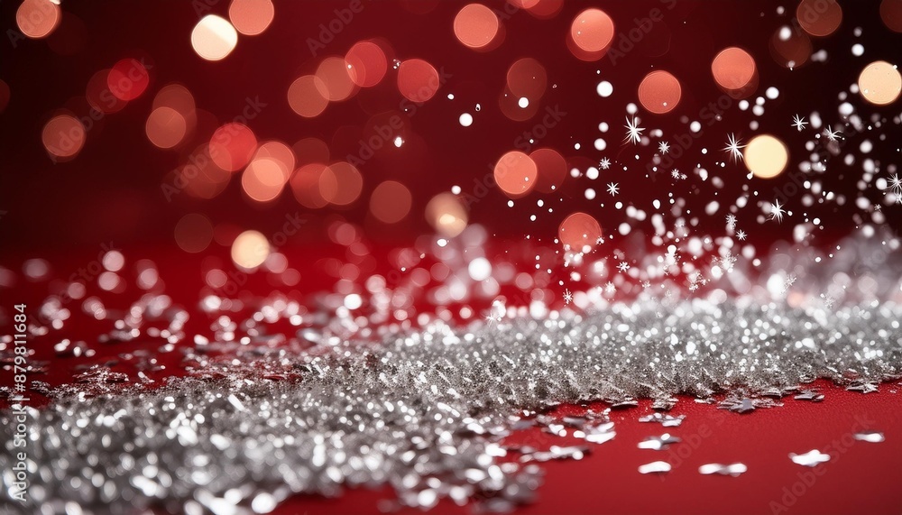 Wall mural glowing silver particles on a dark red background