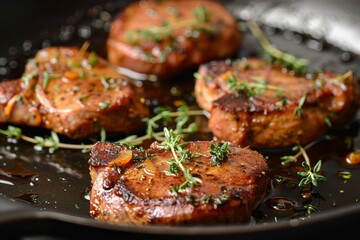 Cook peachy pork chops with thyme on skillet