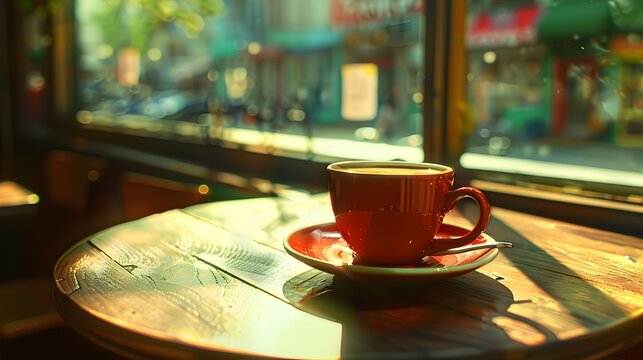 Morning coffee routine in a quiet cafe 