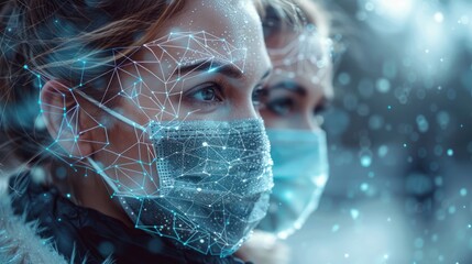 Two People in Face Masks with Digital Overlay
