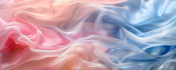 Obraz premium Abstract background with flowing pink and blue fabric, soft translucent texture