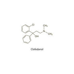 Clofedanol flat skeletal molecular structure Antitussive drug used in cough treatment. Vector illustration scientific diagram.