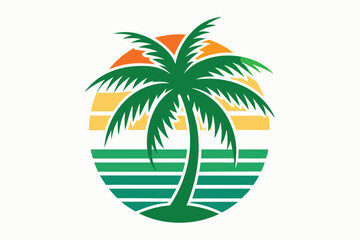 beautiful elegant summer graphic with palm tree sea and sunset