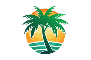 beautiful elegant summer graphic with palm tree sea and sunset