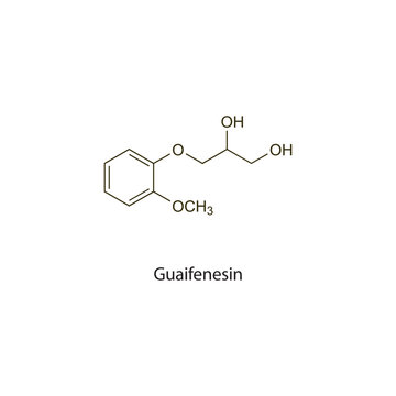 Guaifenesin flat skeletal molecular structure expectorant drug used in cough treatment. Vector illustration scientific diagram.