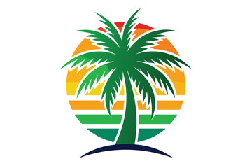 beautiful elegant summer graphic with palm tree sea and sunset