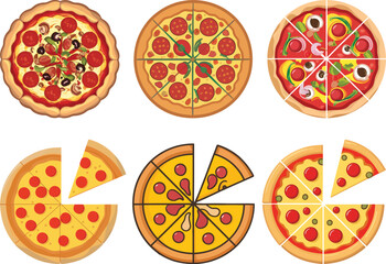 Collection of pizza isolated illustration sets - Generative AI