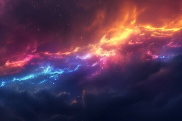 Fototapeta premium Vivid cosmic nebula in orange, purple, and blue hues, creating a mesmerizing space phenomenon