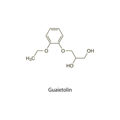 Guaietolin flat skeletal molecular structure expectorant drug used in cough treatment. Vector illustration scientific diagram.