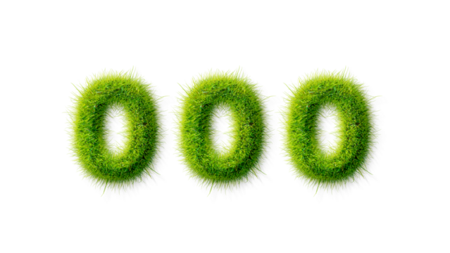 Alphabet letter grass effects, A Number 000 with grass on a transparency background, eco text effect, isolated letter with grass effect high quality