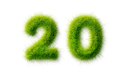 Alphabet letter grass effects, A Number 20 with grass on a transparency background, eco text effect, isolated letter with grass effect high quality