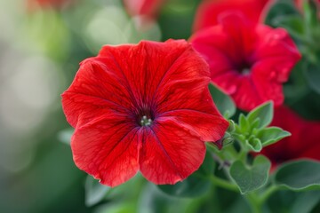 Garden petunia flower, red blossom, Petunioideae