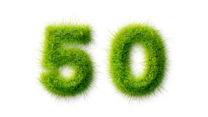 Alphabet letter grass effects, A Number 50 with grass on a transparency background, eco text effect, isolated letter with grass effect high quality