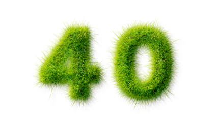 Alphabet letter grass effects, A Number 40 with grass on a transparency background, eco text effect, isolated letter with grass effect high quality