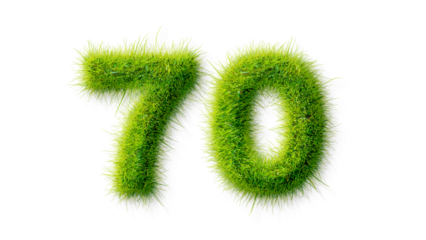 Alphabet letter grass effects, A Number 70 with grass on a transparency background, eco text effect, isolated letter with grass effect high quality
