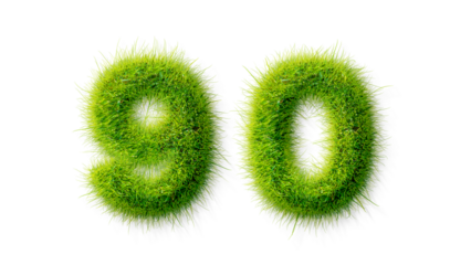 Alphabet letter grass effects, A number 90 with grass on a transparency background, eco text effect, isolated letter with grass effect high quality