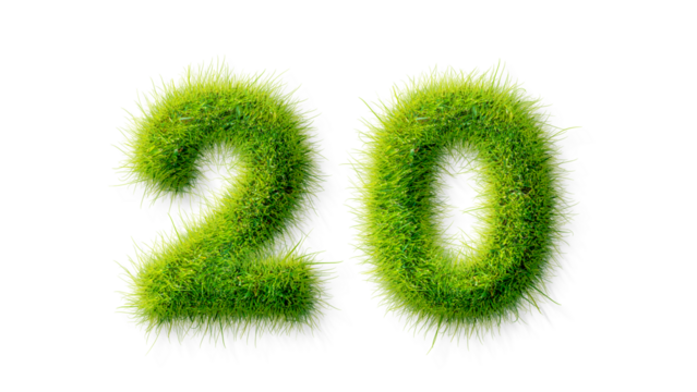 Alphabet letter grass effects, A Number 20 with grass on a transparency background, eco text effect, isolated letter with grass effect high quality