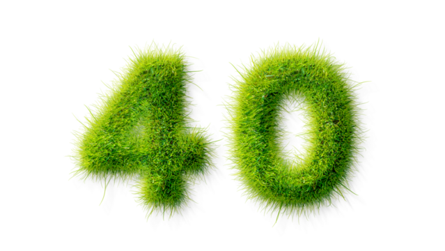 Alphabet letter grass effects, A Number 40 with grass on a transparency background, eco text effect, isolated letter with grass effect high quality