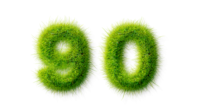 Alphabet letter grass effects, A number 90 with grass on a transparency background, eco text effect, isolated letter with grass effect high quality - Powered by Adobe