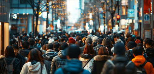 Obraz premium people walking in the middle of the city during the day, busy working productivity
