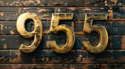 Gold numbers 955 on a dark brown to off white wooden pattern backdrop