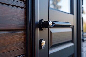 Close-up shot of a wooden door handle, suitable for use in architectural or design contexts