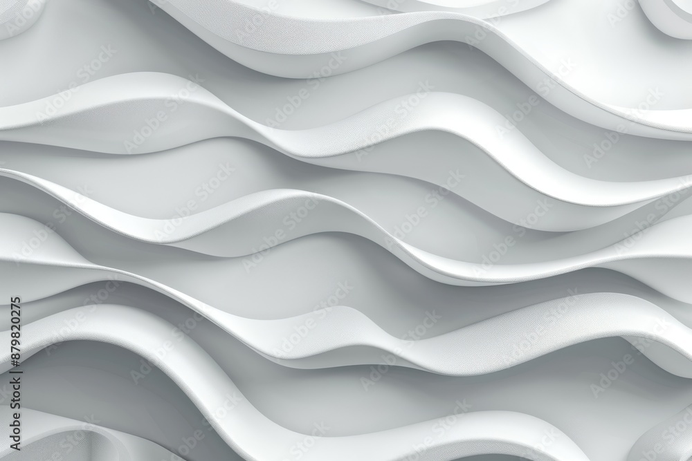 Poster 3d rendering of seamless white pattern with waves of light and shadow for wall decoration