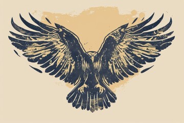 Fototapeta premium Eagle flight t-shirt graphic. Liberty music journey. Unrestrained soul retro illustration. Song celebration graphic