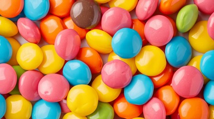 Close-up of colorful oval and round candies, creating a uniform and detailed background, realistic and cinematic style, hyper detailed textures, focus cover all object