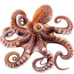 Obraz premium Close-up of a vibrant orange octopus with intricate details on its tentacles and textured skin, isolated on a white background