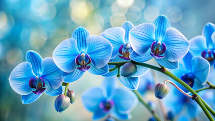 Orchid branch with blue flowers isolated on blurred background