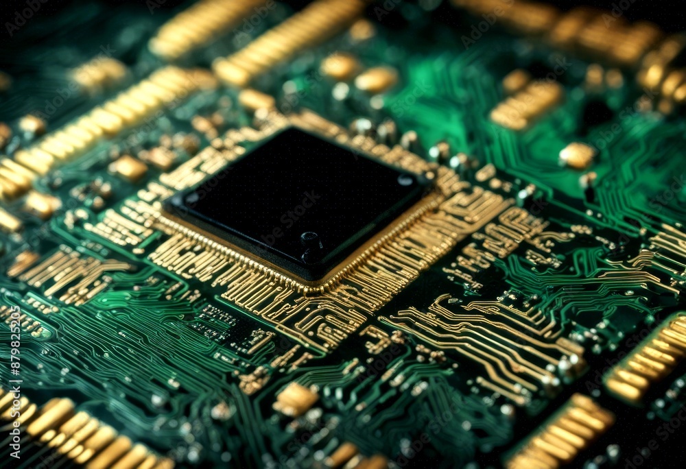 Aufkleber board chip computer black macro gold shot circuit hypermodern green processing technology chips elec