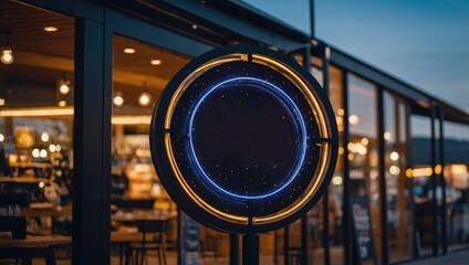 Fototapeta premium Circular outdoor mockup front store logo signage