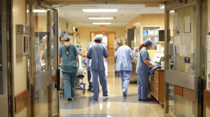 Hospital Corridor with Medical Personnel