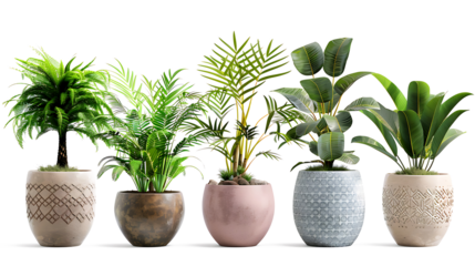  PNG set of popular house plants in decorative pots, isolated on a white background
