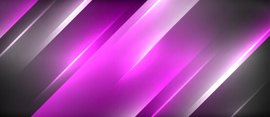 Fototapeta premium Neon dynamic diagonal light rays background. Techno digital geometric concept design for wallpaper, banner, presentation, background